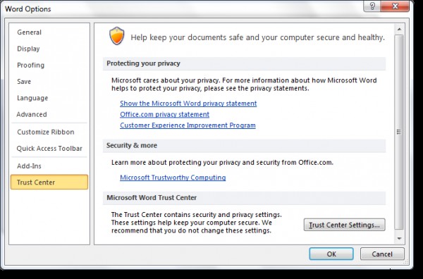 Microsoft Office에서  보호된 보기(Protected View)  비활성화하는 방법