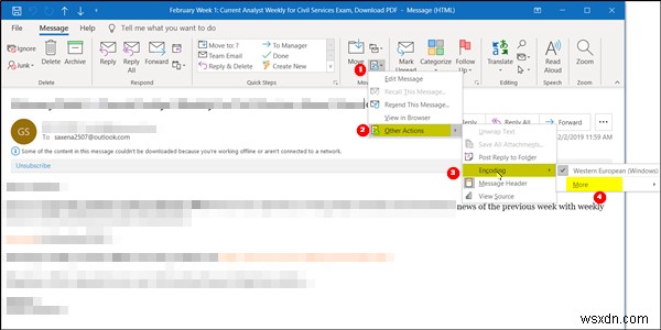 아웃룩(Outlook)에서 문자 인코딩을 변경하는 방법
