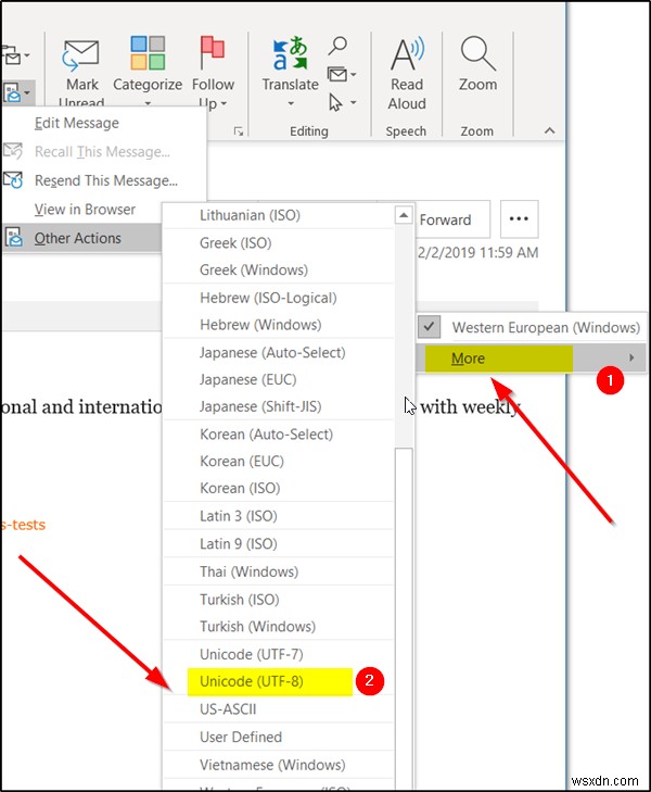 아웃룩(Outlook)에서 문자 인코딩을 변경하는 방법