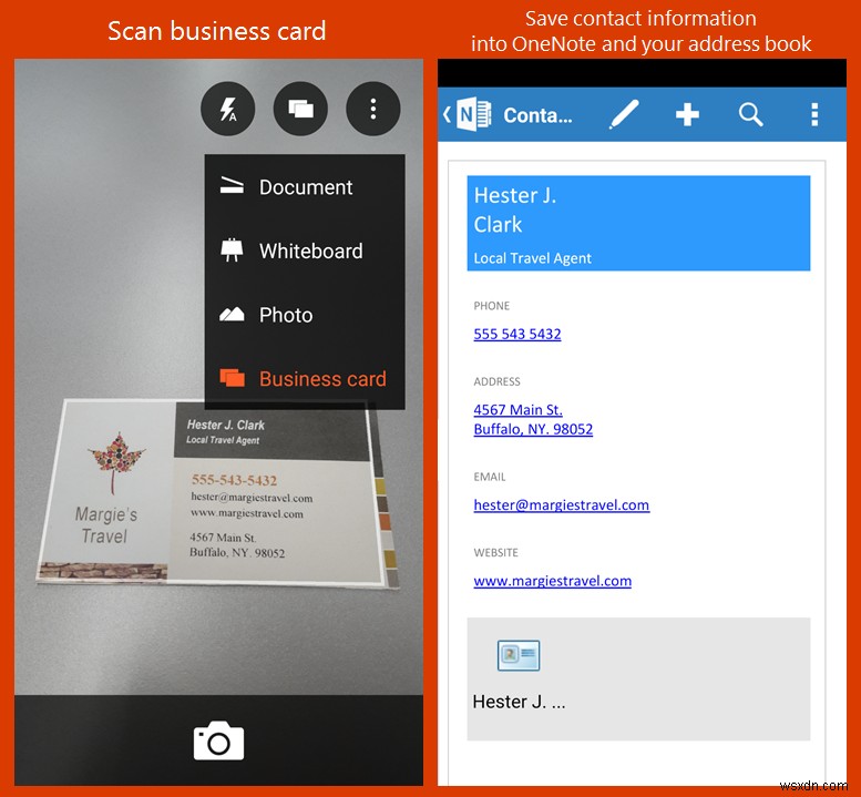 Microsoft Office Lens 명함 모드로 명함을 가상 연락처 파일(VCF)로 저장하는 방법