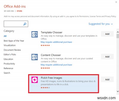 Microsoft Office에서 Pickit 무료 이미지 추가 기능을 설치하고 활용하는 방법