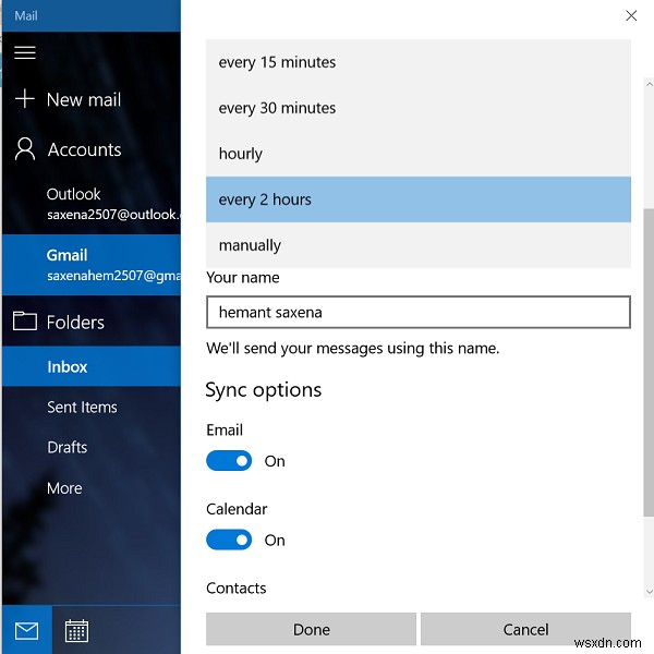 Windows 11/10 메일 앱 동기화 설정 관리하는 방법