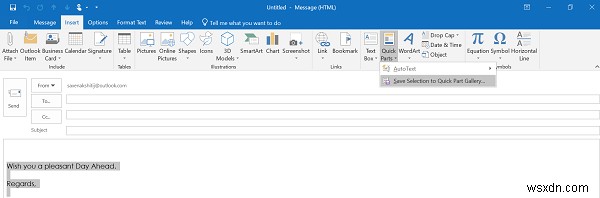 Microsoft Word의 빠른 문서 요소(Quick Parts)로 Outlook에 텍스트 삽입하는 방법
