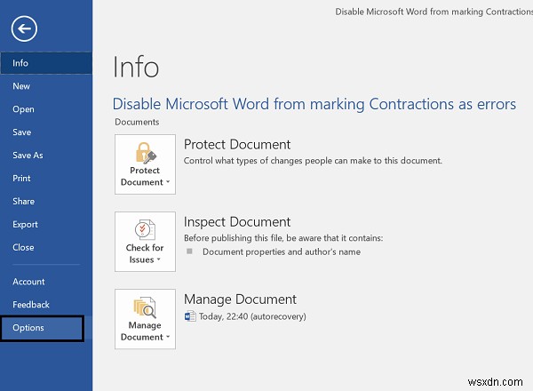 Microsoft Word에서 축약형을 오류로 표시하지 않도록 설정하는 방법