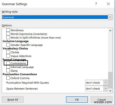 Microsoft Word에서 축약형을 오류로 표시하지 않도록 설정하는 방법