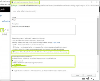 Office 365에서 ATP 안전 첨부 파일 정책 설정하는 방법