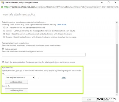 Office 365에서 ATP 안전 첨부 파일 정책 설정하는 방법