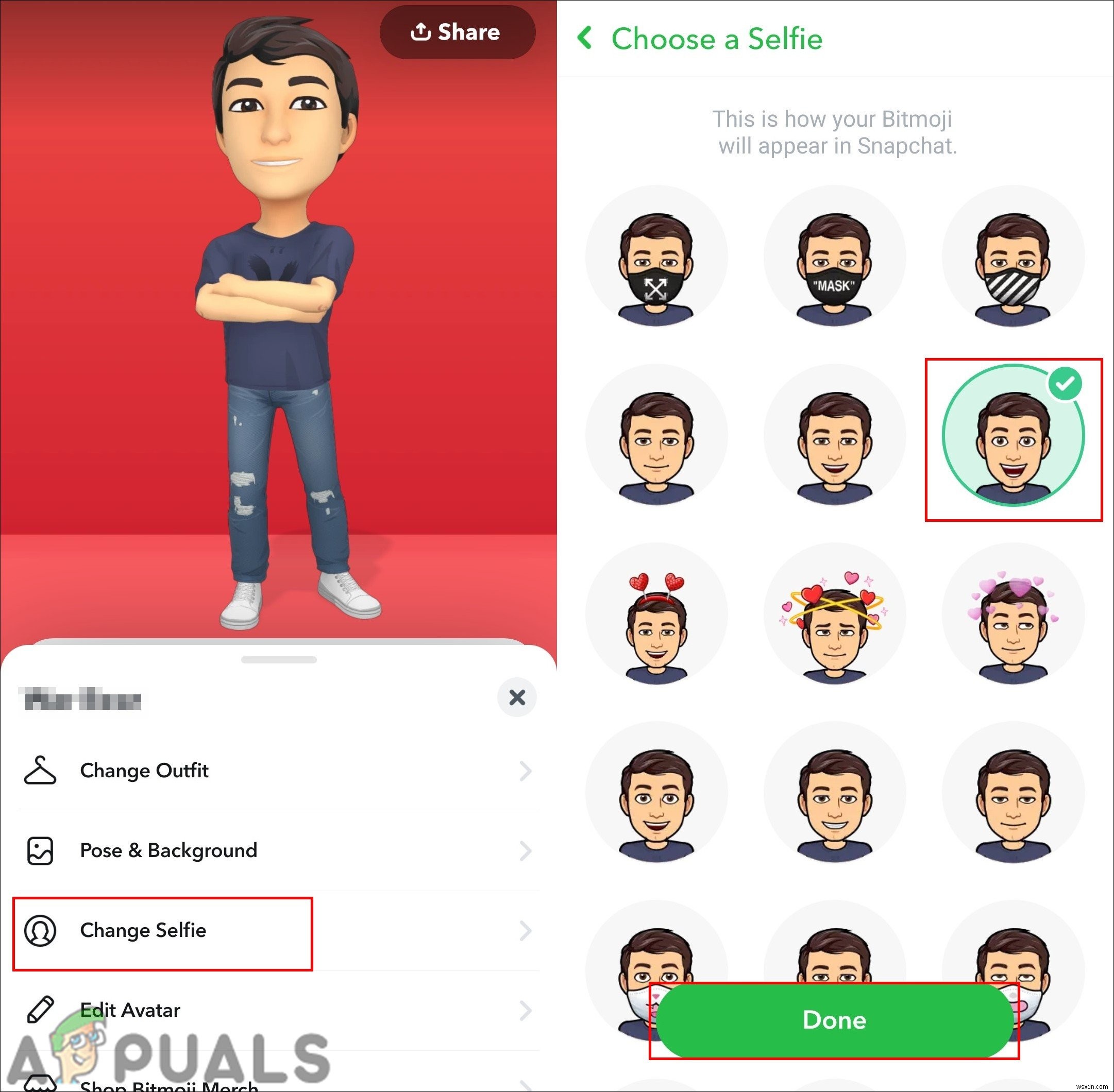 스냅챗(Snapchat)에서 비트모지(Bitmoji) 표정 변경하는 방법