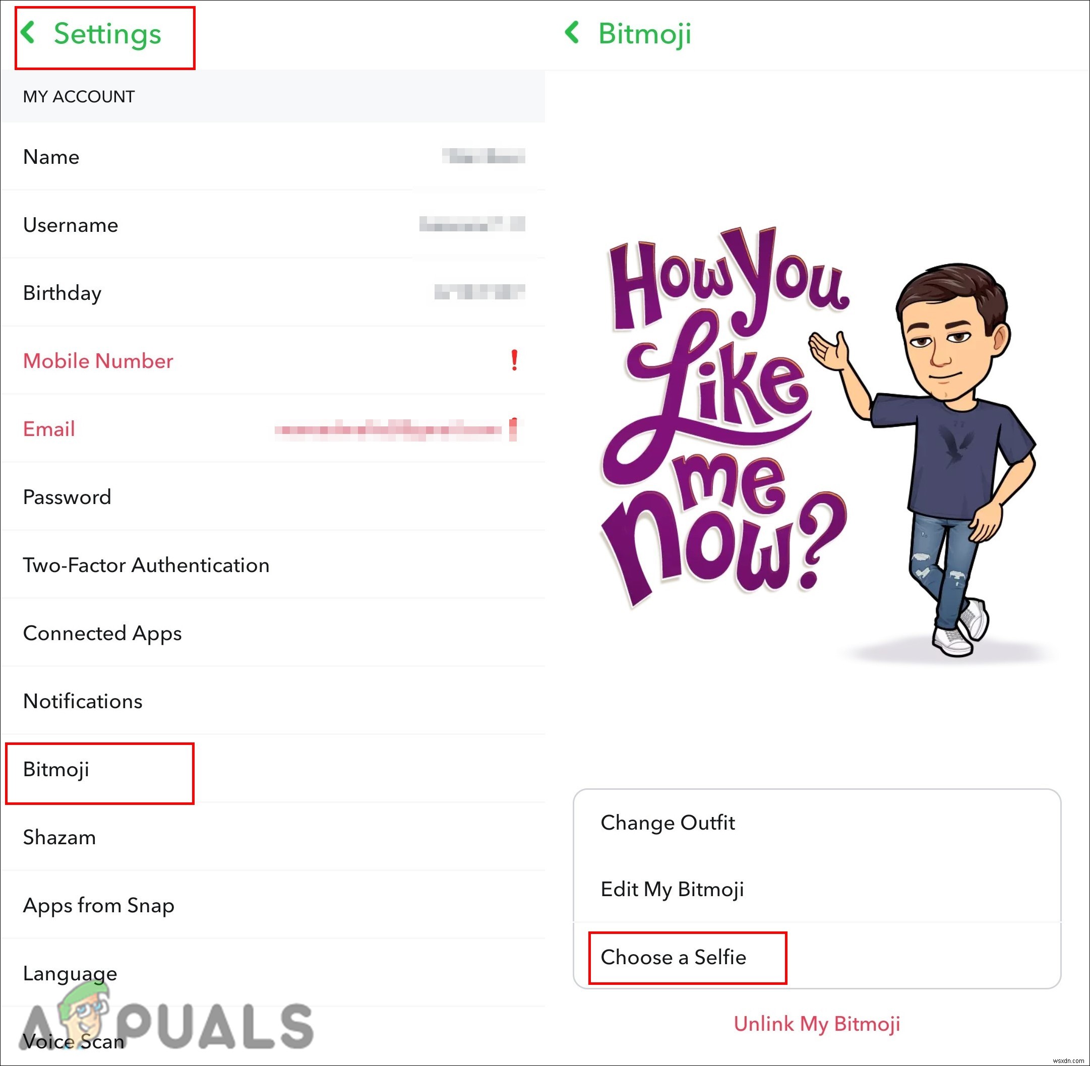 스냅챗(Snapchat)에서 비트모지(Bitmoji) 표정 변경하는 방법