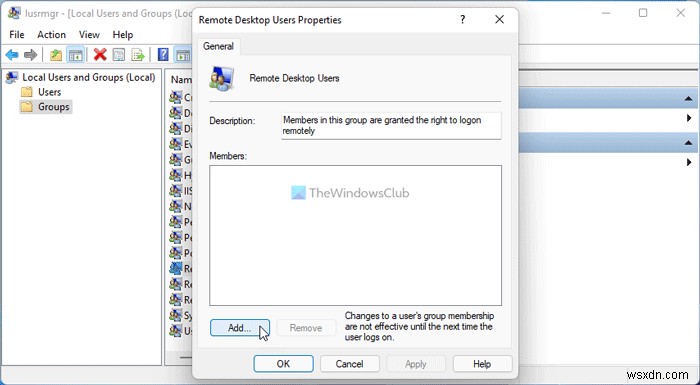 Windows 11/10에서 원격 데스크톱 사용자 추가 및 제거하는 방법