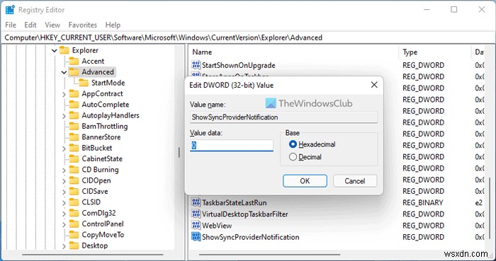 Windows 11/10에서 동기화 공급자 알림 켜고 끄는 방법 (파일 탐색기 옵션 & 레지스트리)