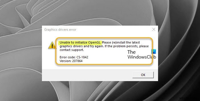 Windows 11/10에서  OpenGL을 초기화할 수 없음  오류 해결 방법