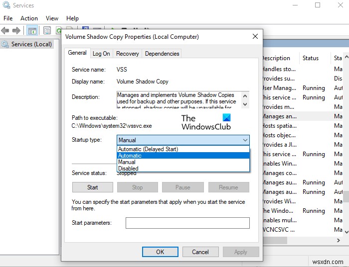 Windows 11/10  유휴 시간 초과로 인해 VSS 서비스가 종료됩니다  오류 해결 방법