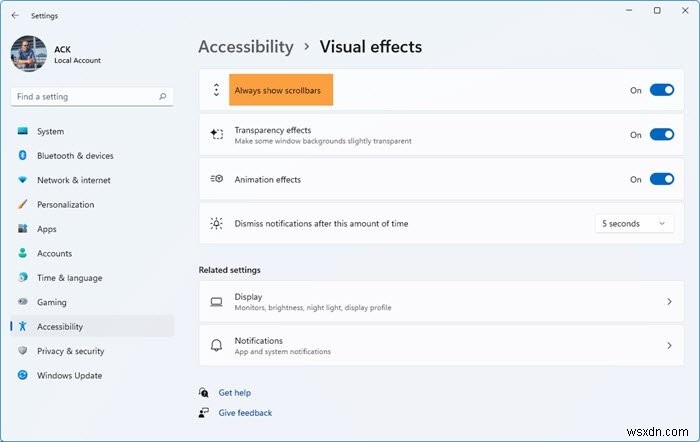Windows 11/10에서 스크롤바 항상 표시하는 방법