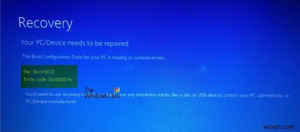Windows 11/10에서 0xc000014C 부팅 BCD 오류 수정하는 방법