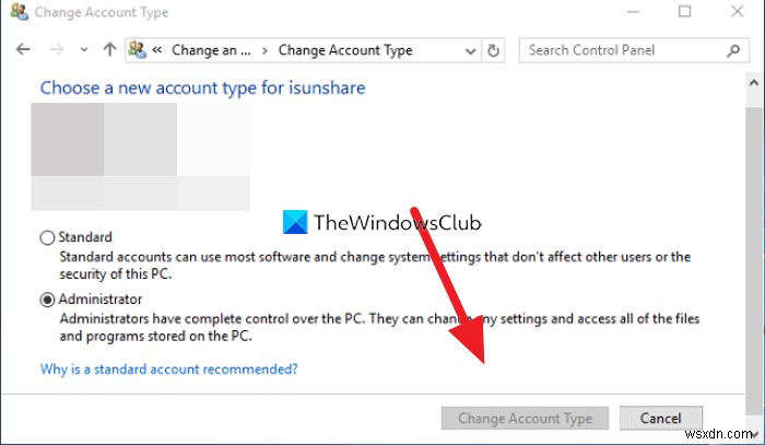 Windows 11/10에서  계정 유형 변경  버튼이 회색으로 비활성화될 때 해결 방법