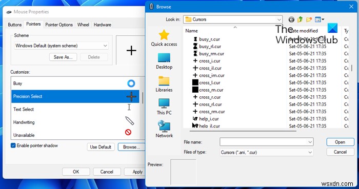 Windows 11/10에서 십자형 커서 또는 포인터 설정하는 방법