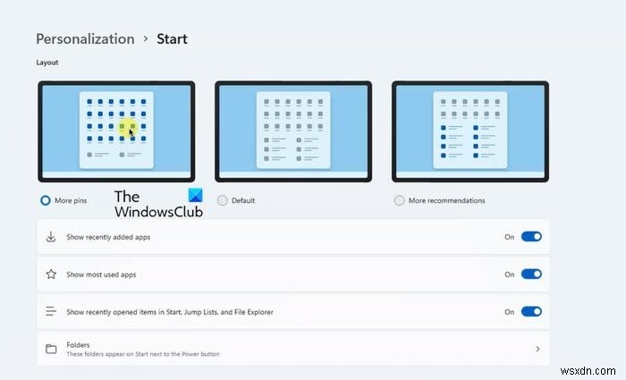Windows 11 시작 메뉴에서 더 많은 고정 타일 표시하는 방법