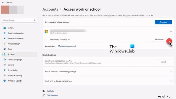 Windows 11/10에서 회사 또는 학교 계정을 제거하는 방법