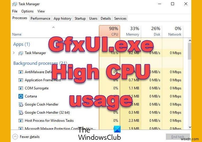 Windows 11/10에서 GfxUI.exe 높은 CPU 사용량 문제 해결하는 방법