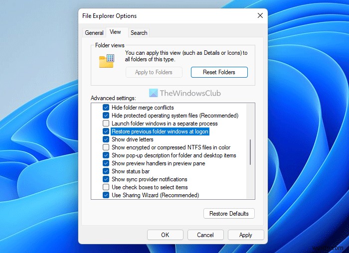 Windows 11/10 로그온 시 이전 폴더 창 자동 복원 설정 방법
