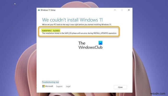 Windows 11/10 설치 오류 0x800F0955 – 0x20003 해결 방법 총정리