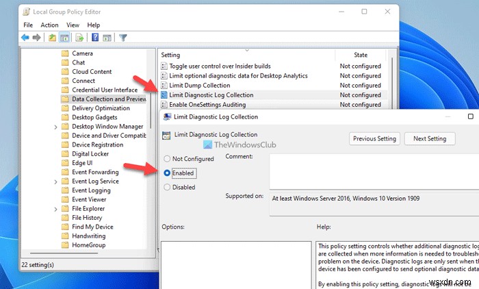 Windows 11/10에서 진단 로그 수집 제한하는 방법 (레지스트리·그룹 정책 편집기)