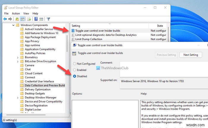 Windows 11/10에서 사용자가 인사이더 프리뷰 빌드를 받지 못하도록 차단하는 방법