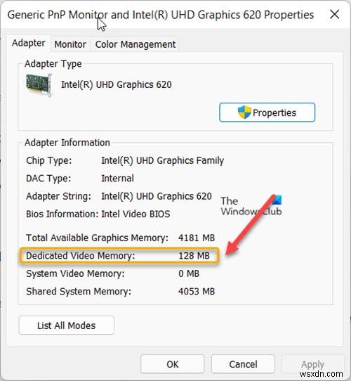 Windows 11/10에서 비디오 RAM(VRAM) 용량 확인하는 방법
