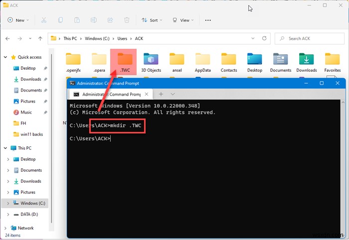 Windows 11/10에서 점(.)으로 시작하는 폴더·파일 이름 만드는 방법