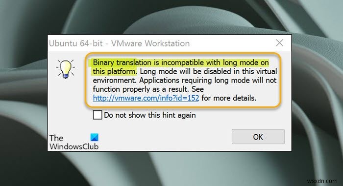 VMware  이진 번역은 이 플랫폼의 긴 모드와 호환되지 않습니다  오류 해결 방법