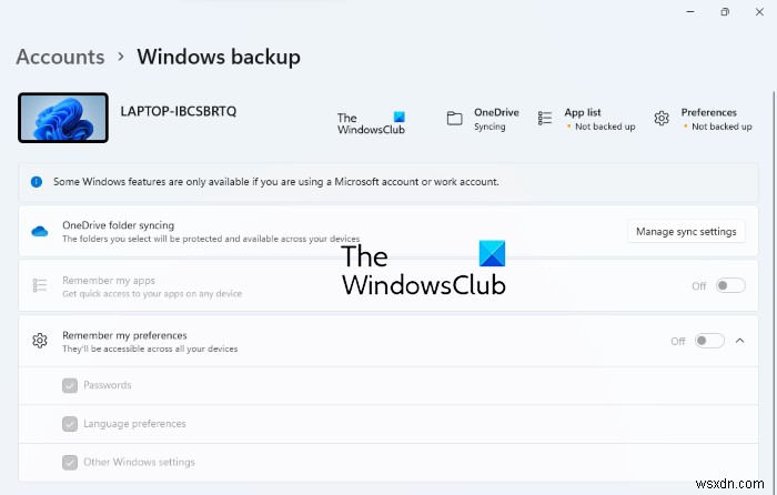 Windows 11에서  내 앱 및 기본 설정 기억  옵션이 회색으로 비활성화될 때 해결 방법