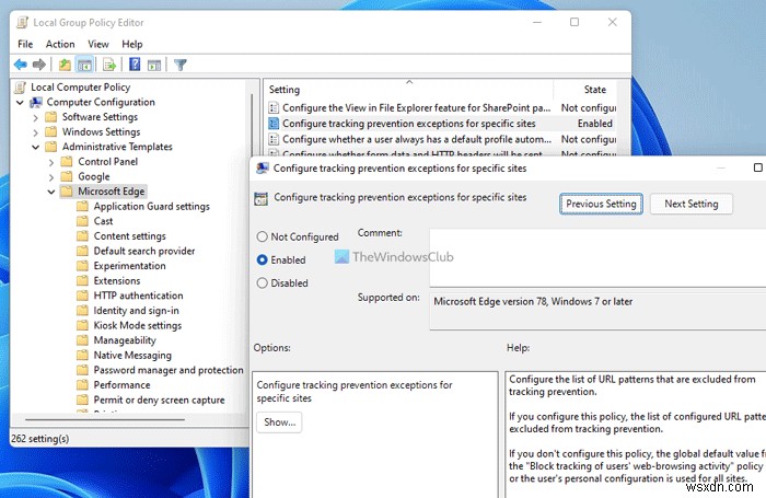 Microsoft Edge 브라우저에서 추적 방지 예외 목록에 사이트를 추가하는 방법