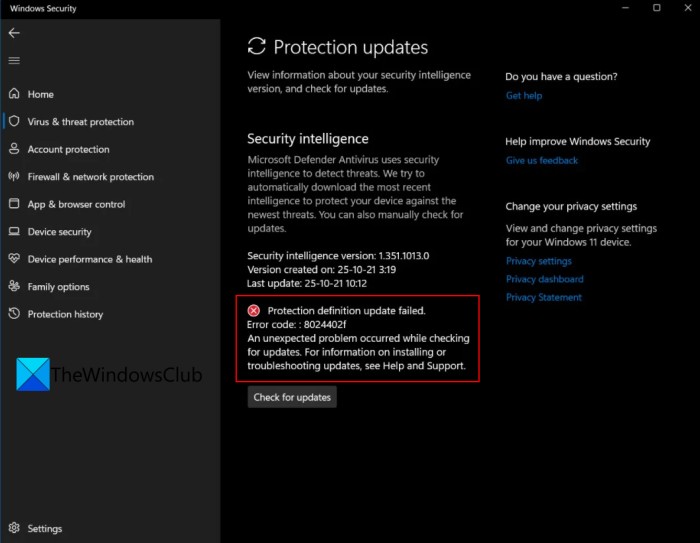 Windows 11 보호 정의 업데이트 실패 오류 8024402f 해결 방법