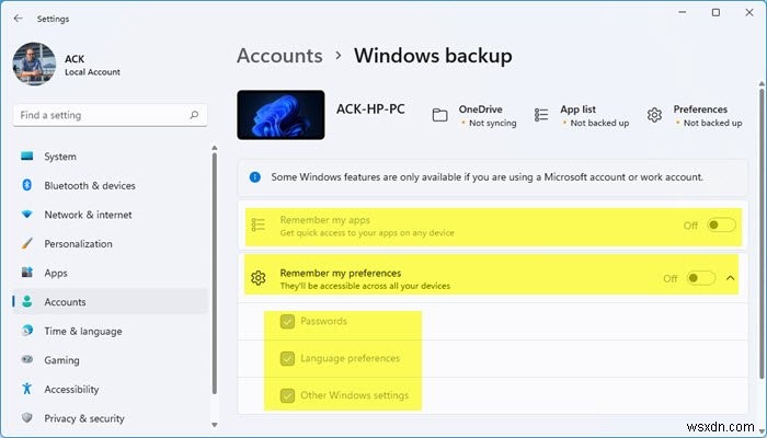 Windows 11에서 여러 장치 간 앱, 기본 설정, 환경설정 동기화하는 방법