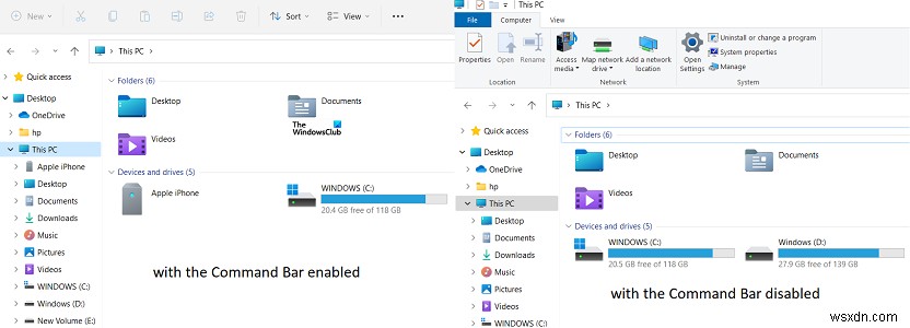Windows 11에서 파일 탐색기 명령 모음 비활성화하는 방법