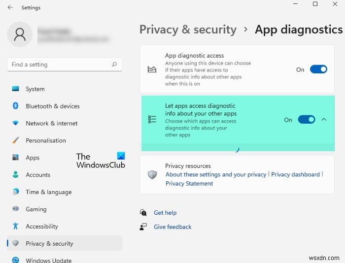 Windows 11에서 앱 진단(App Diagnostics) 기능을 끄는 방법