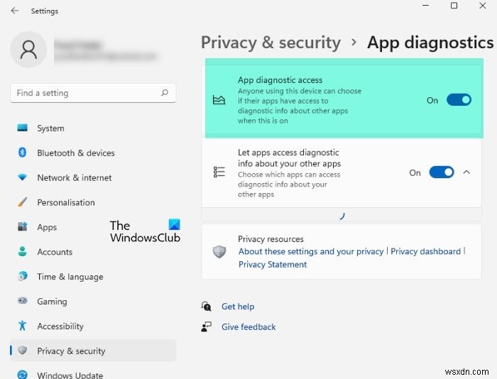 Windows 11에서 앱 진단(App Diagnostics) 기능을 끄는 방법