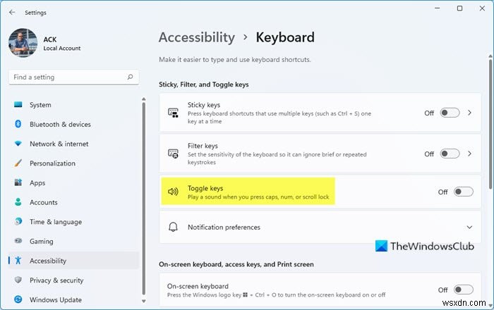 Windows 11에서 토글 키 소리 끄는 방법 3가지 총정리