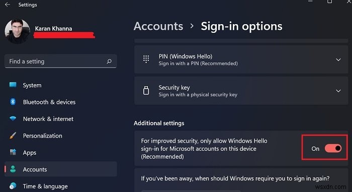 Windows 11에서 암호 없는 로그인만 활성화 또는 비활성화하는 방법