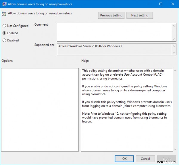 도메인에 가입된 Windows 11/10에서 생체 인식 로그인 활성화 또는 비활성화하는 방법