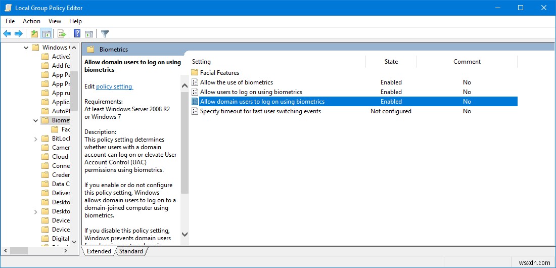 도메인에 가입된 Windows 11/10에서 생체 인식 로그인 활성화 또는 비활성화하는 방법