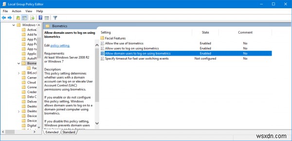 도메인 가입 Windows 11/10에서 생체 인식 로그인 활성화·비활성화하는 방법