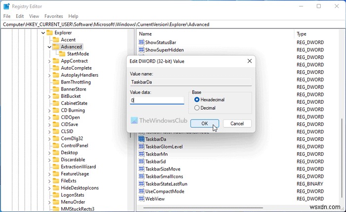 Windows 11 작업 표시줄에서 검색, 작업 보기, 채팅, 위젯 아이콘 제거하는 방법
