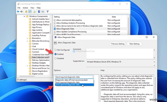 Windows 11에서 조직에서 Microsoft에 선택적 진단 데이터 전송이 차단됨 오류 해결 방법