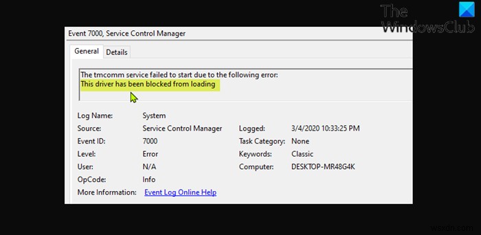 Windows 11/10 이 드라이버가 로드되지 않도록 차단되었습니다 오류(이벤트 ID 7000) 해결 방법