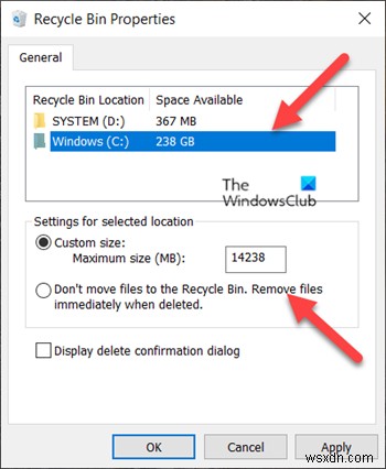 Windows 11/10 파일이 너무 커서 휴지통에 넣을 수 없습니다 오류 해결 방법