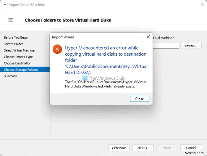 Hyper-V 가상 하드 디스크를 대상 폴더에 복사하는 동안 오류가 발생했습니다 해결 방법