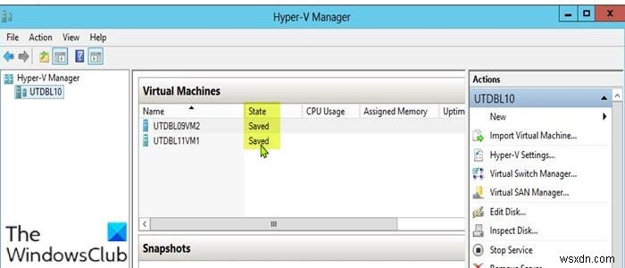 Hyper-V 가상 머신이  저장됨  상태에서 멈출 때 해결하는 방법