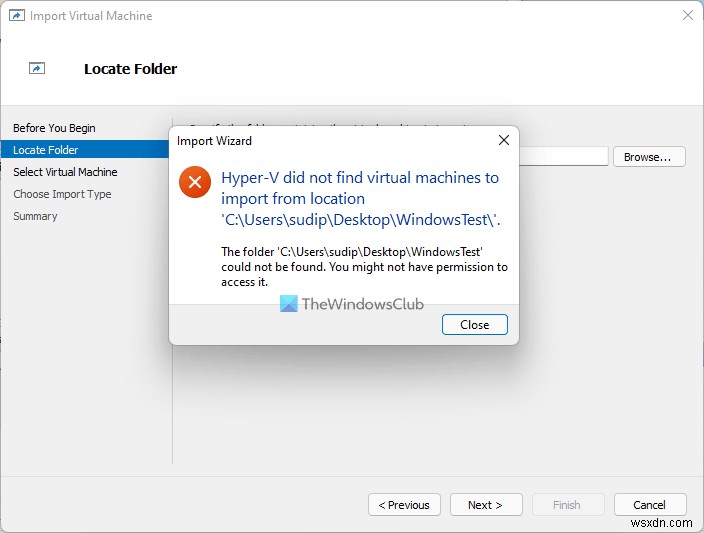 Hyper-V 위치에서 가져올 가상 머신을 찾지 못했습니다 오류 해결 방법
